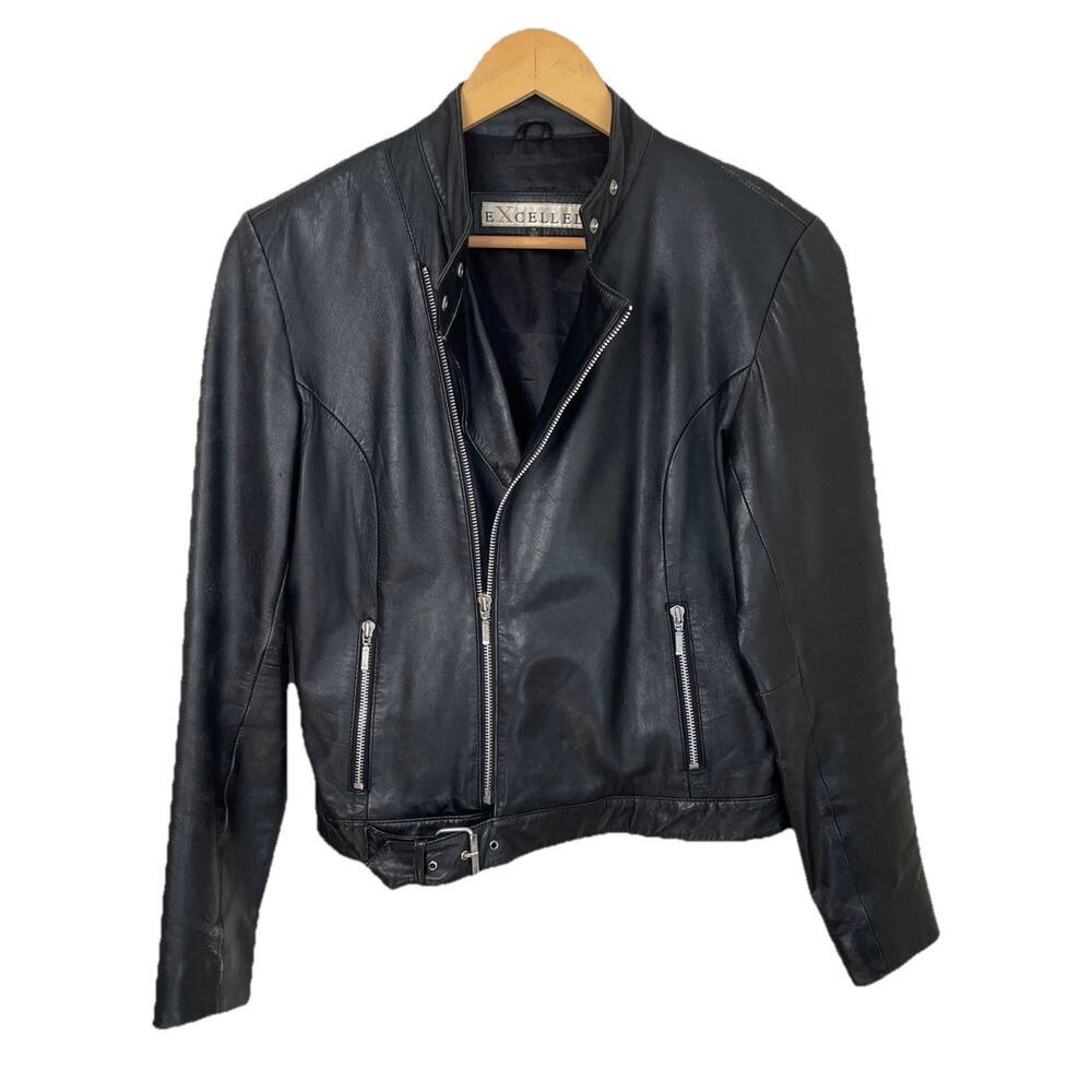 VTG 70s Excelled Black Leather Motorcycle Moto Biker Jacket Punk Rocker Women M